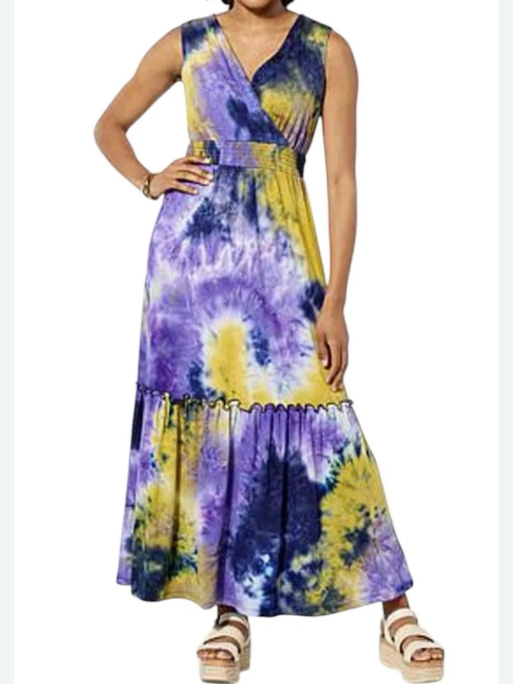 Nina Leonard Sleeveless Tie-Dye  knit Maxi Dress in size 2x